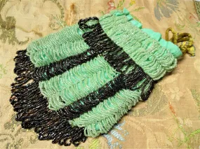 DRAMATIC 1920s Beaded Flapper Purse,Art Deco Glittering Glass Green Black Draped Beads Reticule,Beautiful Design,Collectible Antique Purses