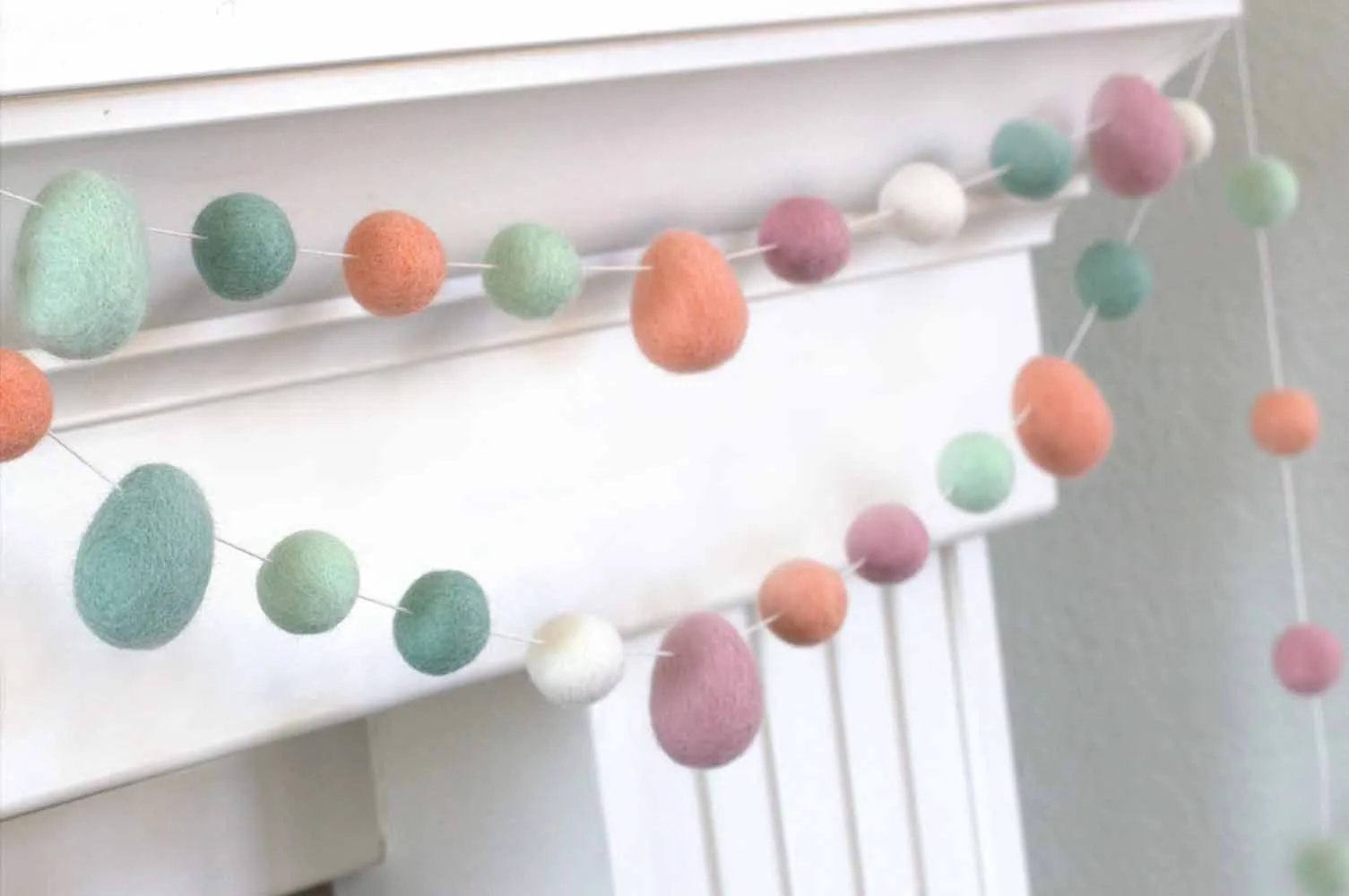 Easter Egg & Felt Ball Garland- Blush Pink, Teal, Seafoam, Peach