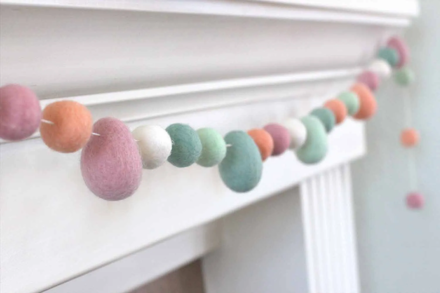 Easter Egg & Felt Ball Garland- Blush Pink, Teal, Seafoam, Peach