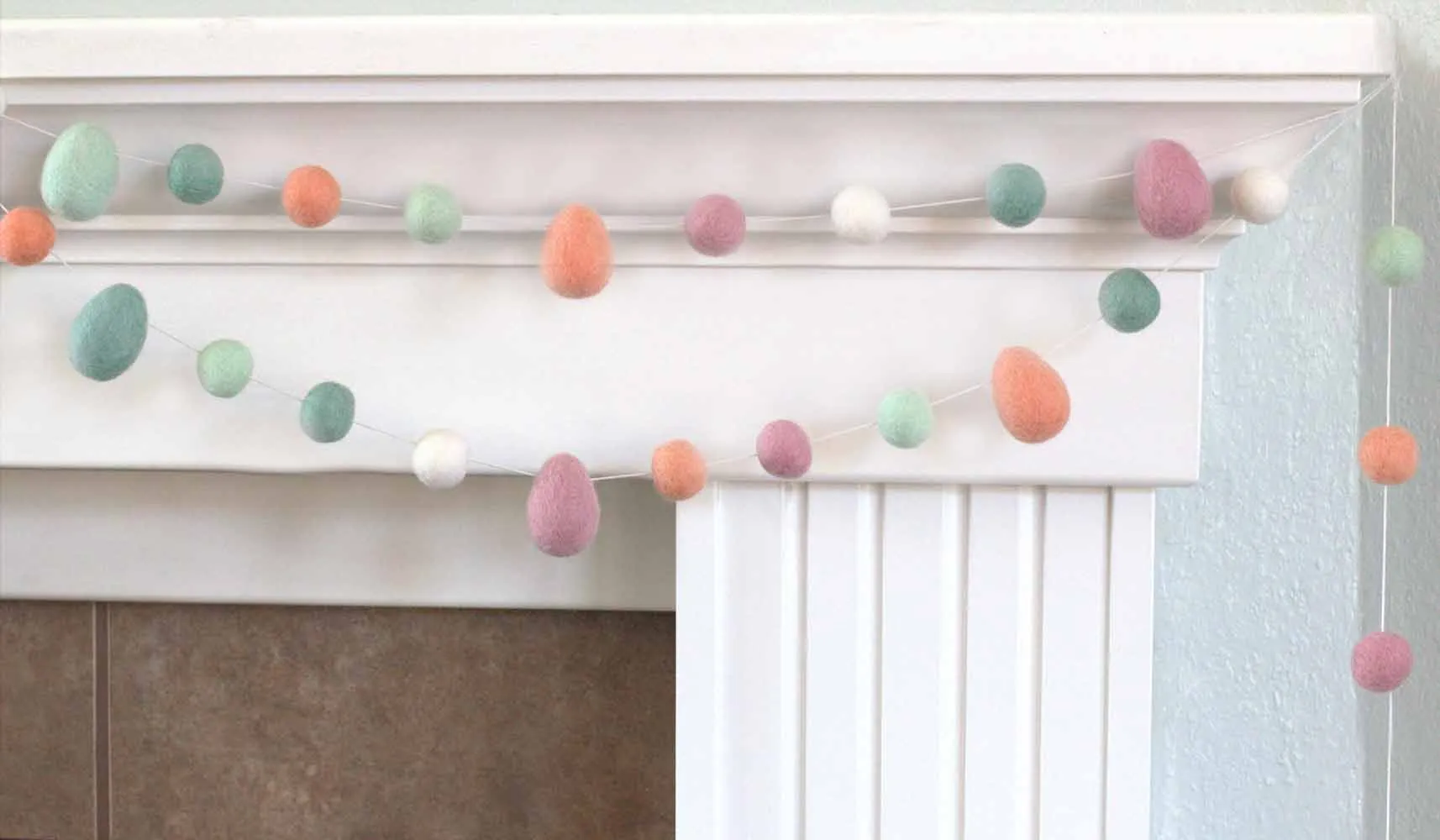 Easter Egg & Felt Ball Garland- Blush Pink, Teal, Seafoam, Peach