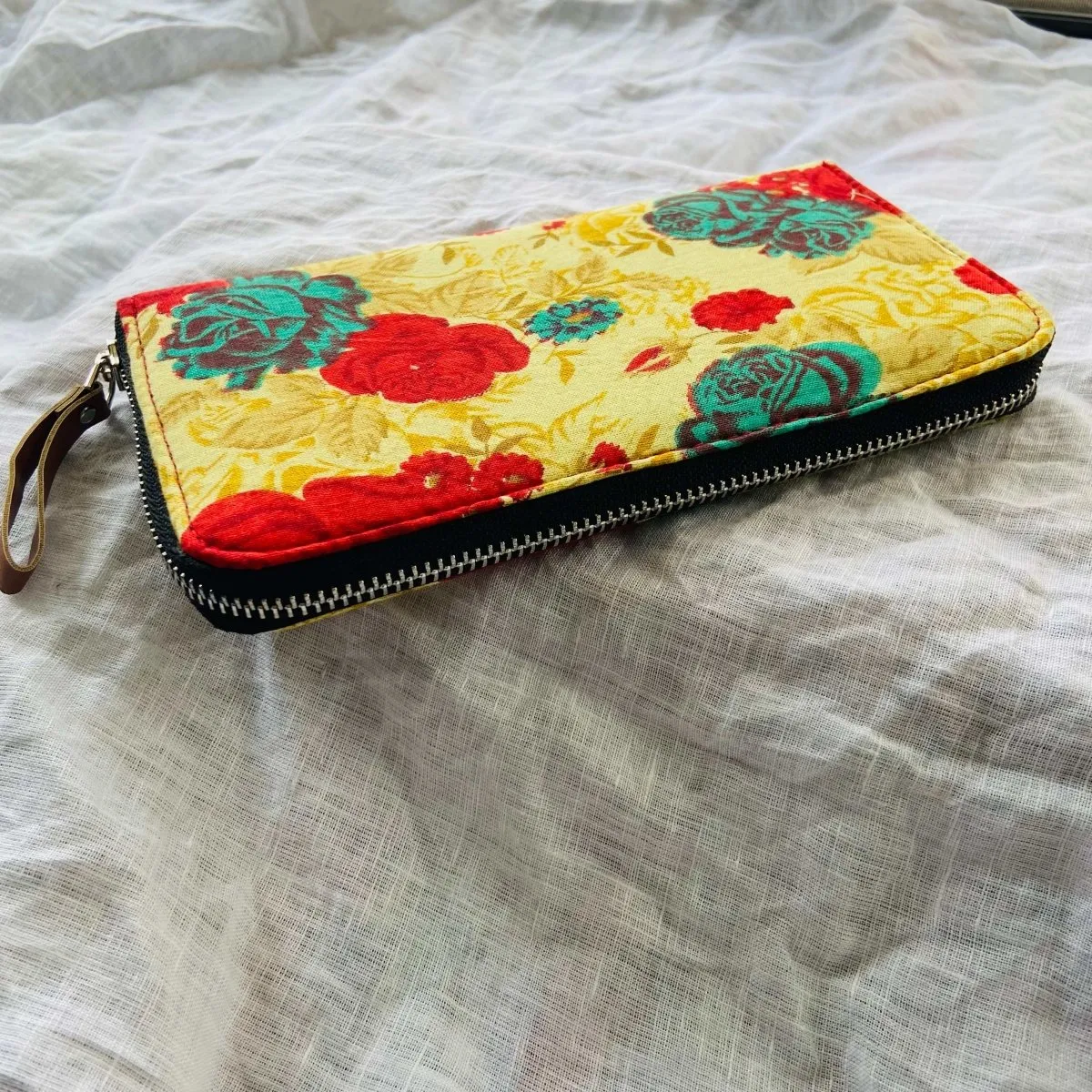 Eco-Friendly Hand-made Wallet - Yellow With Red Flowers