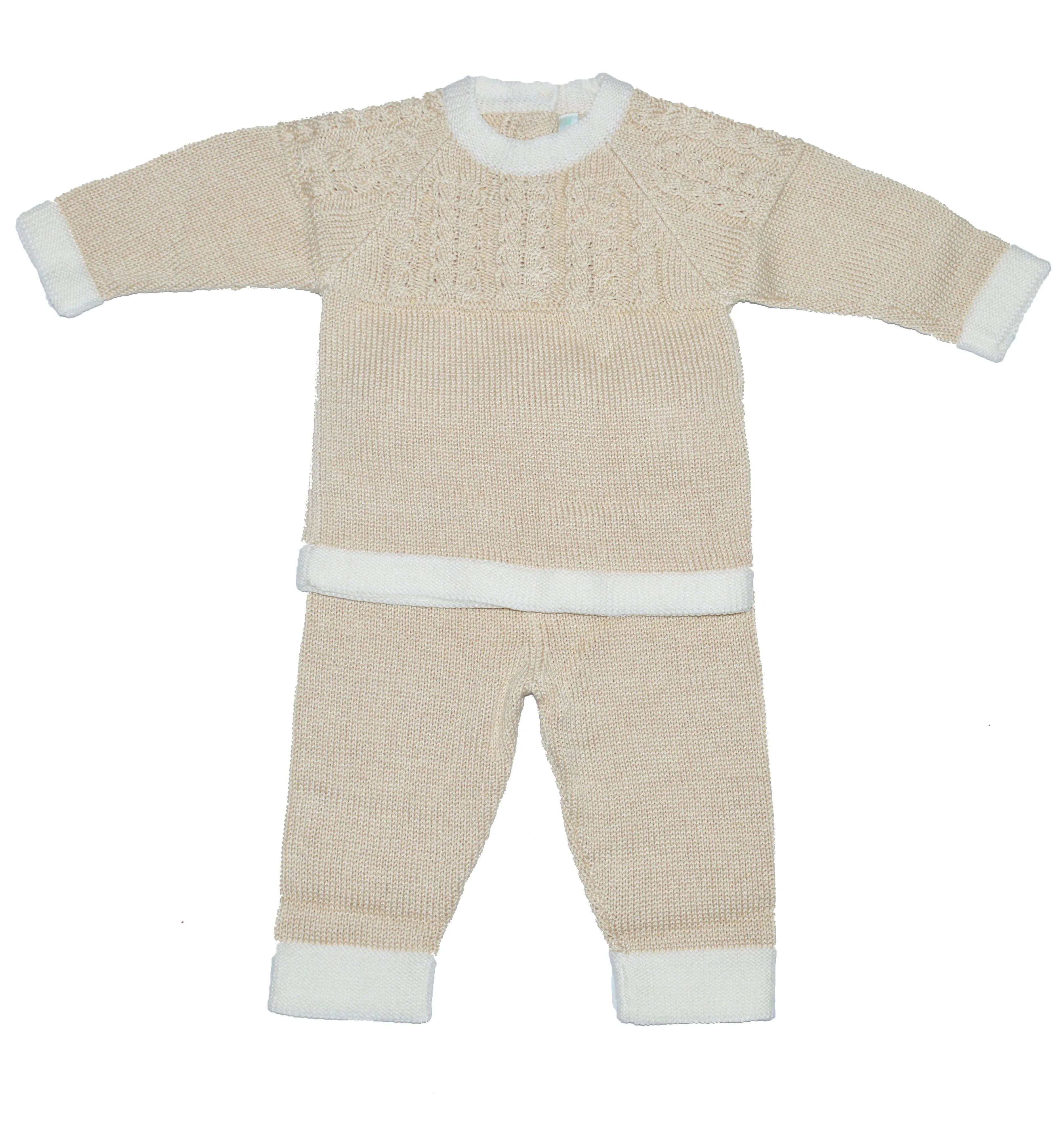 Ecru Knitted Mercerized Cotton Unisex Baby Pant Set