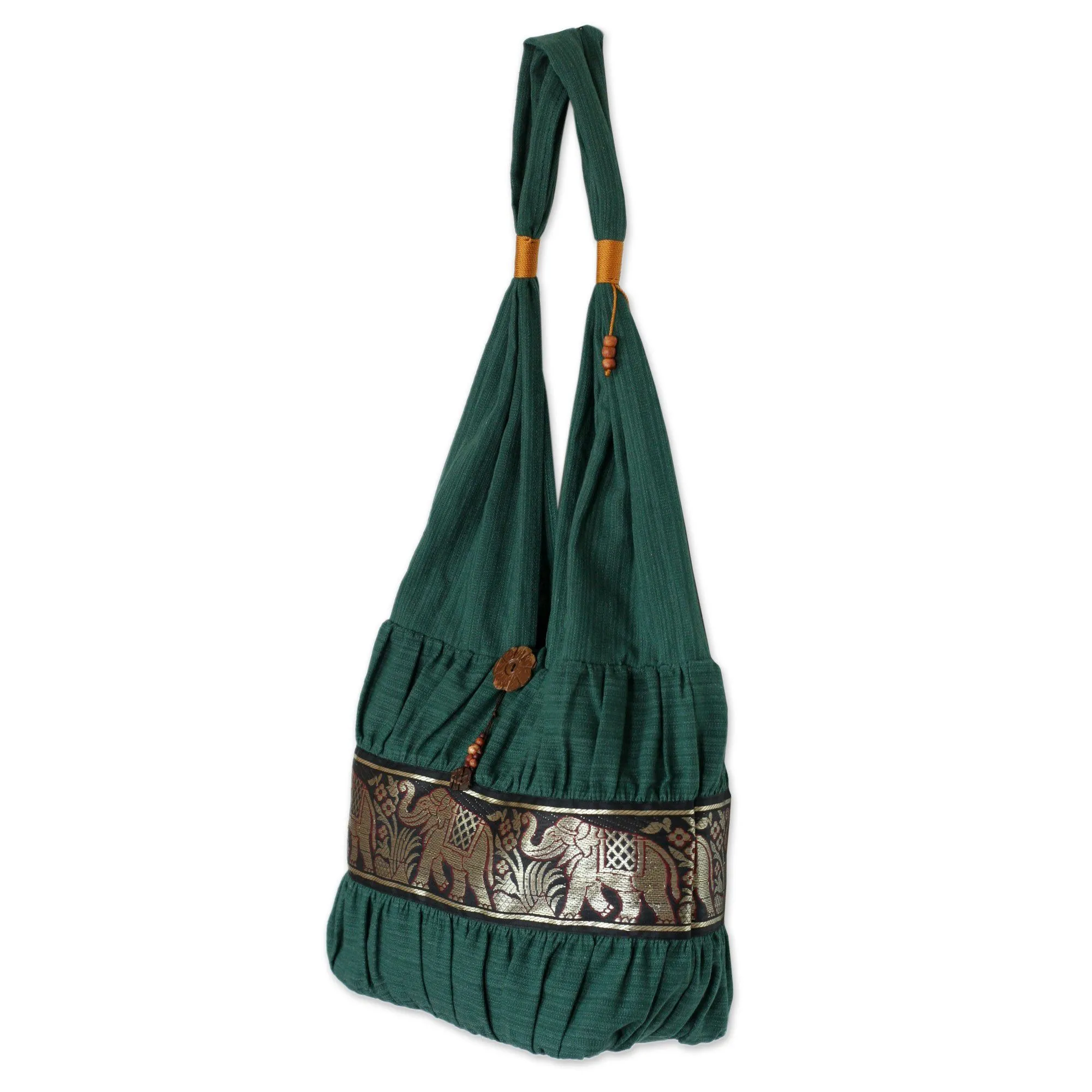 Emerald Thai Elephant Cotton Shoulder Bag