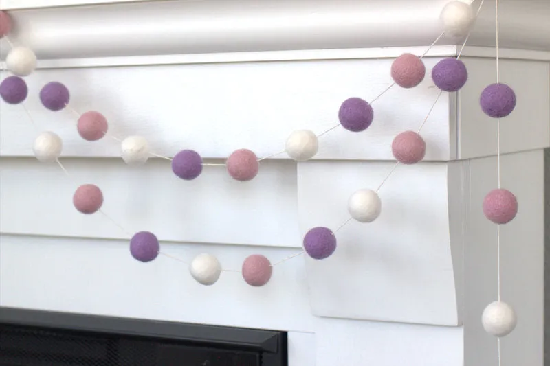 Felt Ball Garland- Baby Pink, Lavender & White