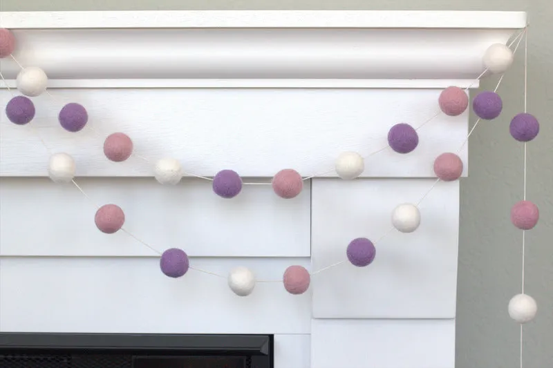 Felt Ball Garland- Baby Pink, Lavender & White