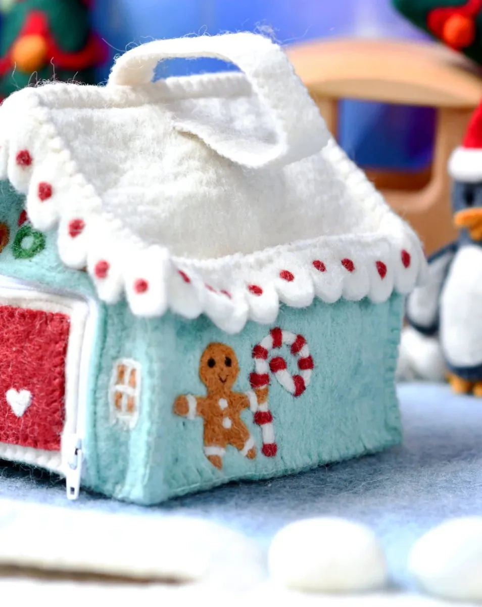 Felt Gingerbread House Bag (Blue)| Tara Treasures