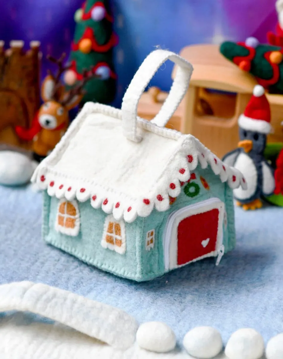 Felt Gingerbread House Bag (Blue)| Tara Treasures