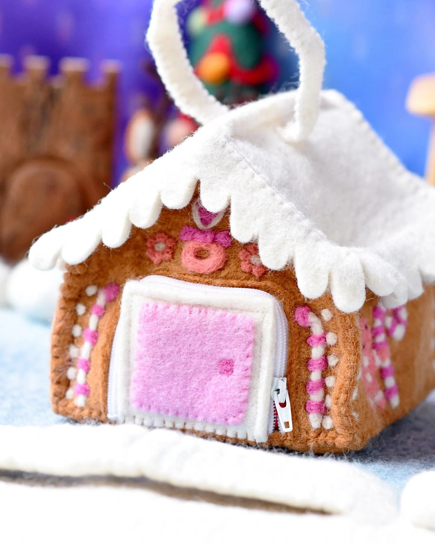 Felt Pink Gingerbread House Bag