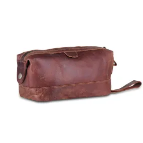 Full-Grain Buffalo Leather Brown Toiletry Utility Bag