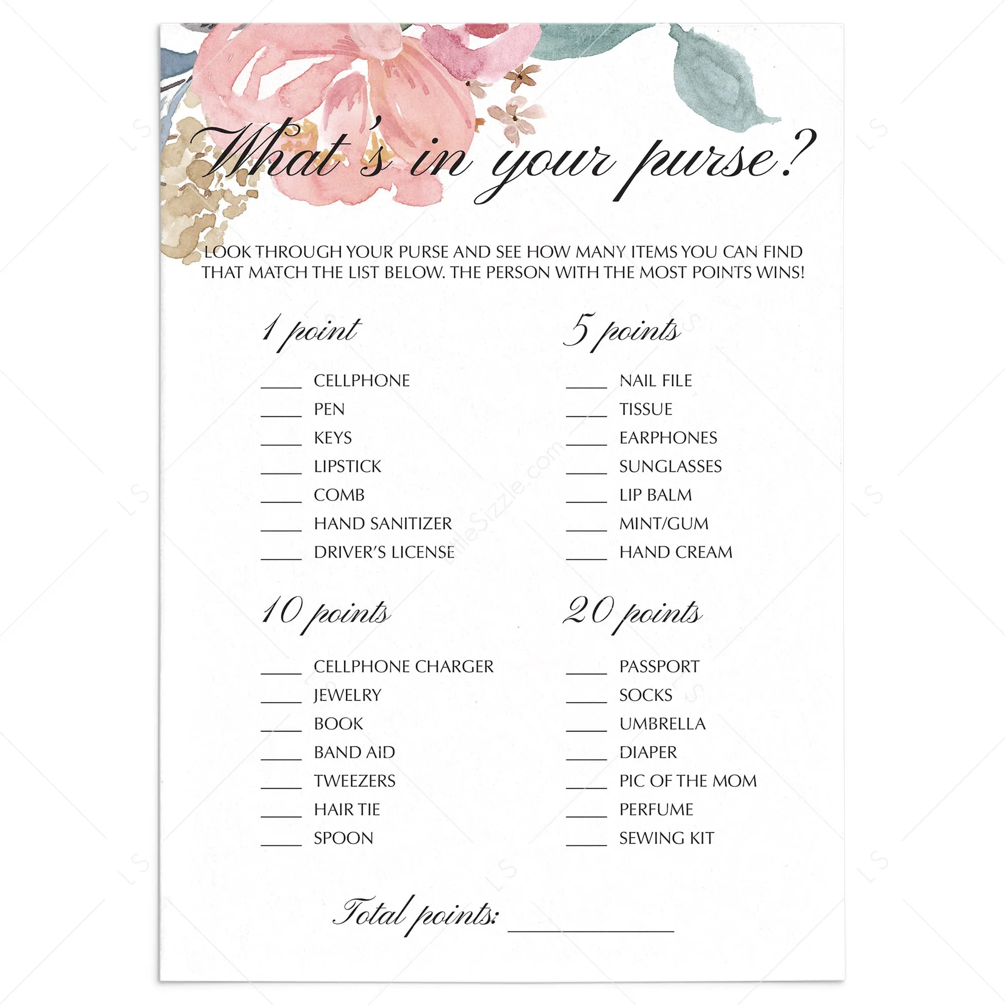 Fun Baby Shower Games Whats In Your Purse Printable