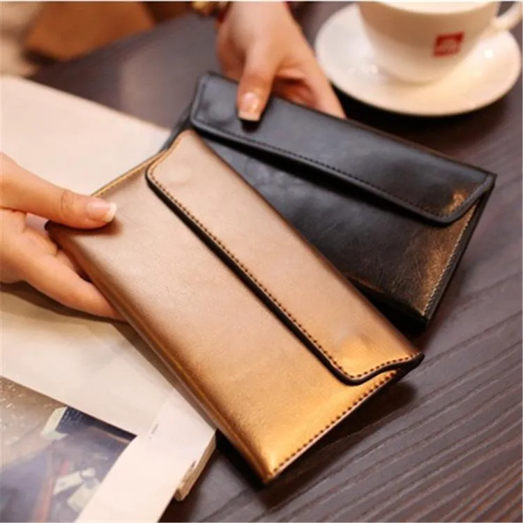 Genuine Leather Women Long Wallet With Magnetic Closure