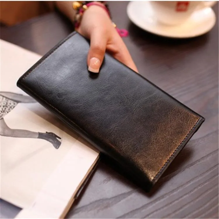 Genuine Leather Women Long Wallet With Magnetic Closure