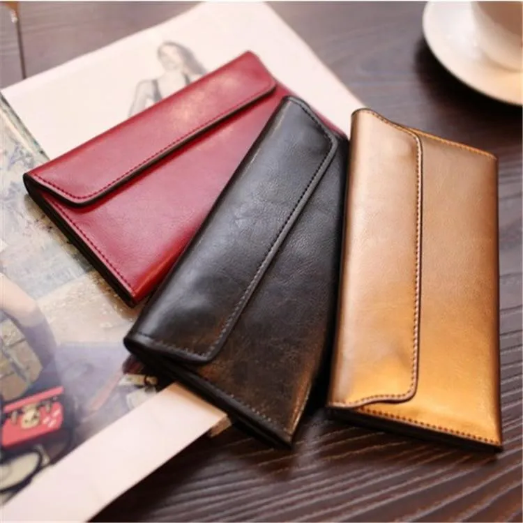 Genuine Leather Women Long Wallet With Magnetic Closure