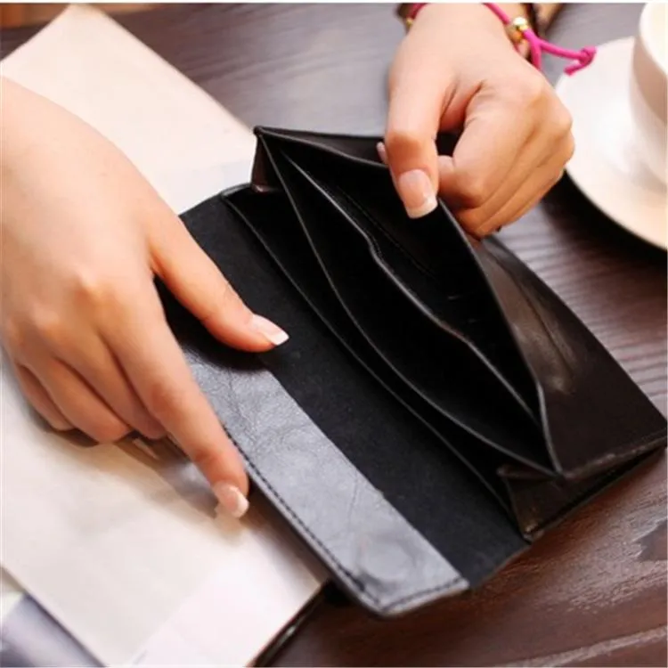 Genuine Leather Women Long Wallet With Magnetic Closure