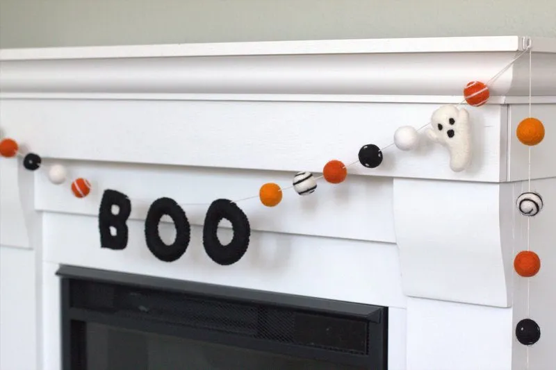 Ghost BOO Halloween Felt Garland- Orange & Black Swirls & Dots