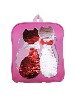 Girls Pink Flip Sequins Dual Cat Backpack