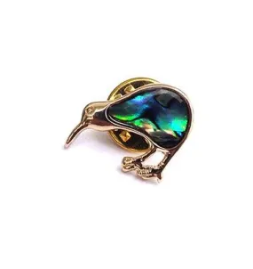 Gold and Paua Shell Kiwi Badge