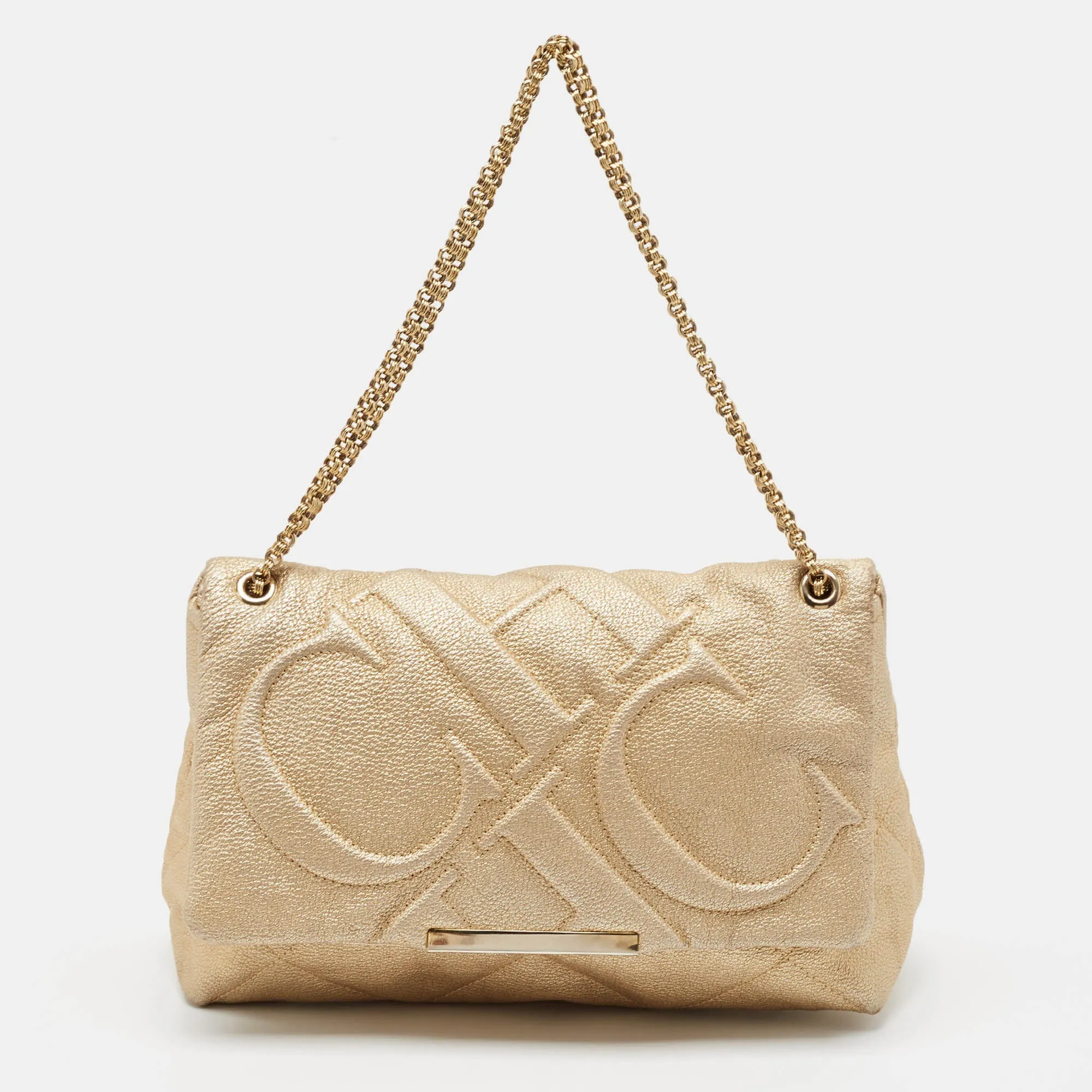 Gold Quilted Leather Flap Chain Shoulder Bag