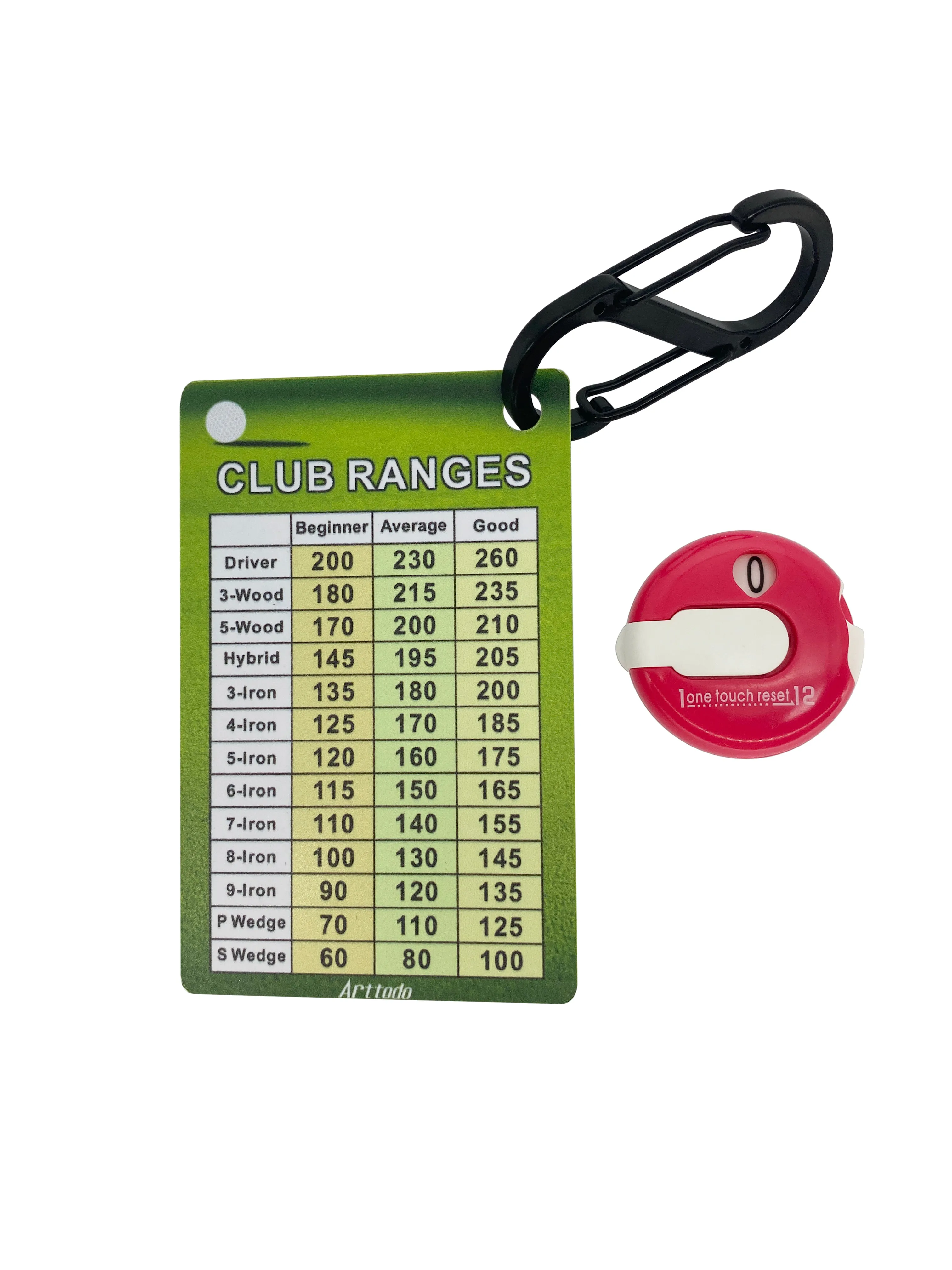 Golf Mini Score Counter & Golf Club Range Chart Card Kit