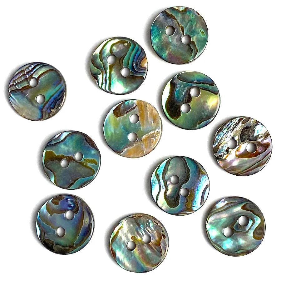 Greens & Blues 5/8" Vivid Abalone 2-Hole Button 15mm #0034