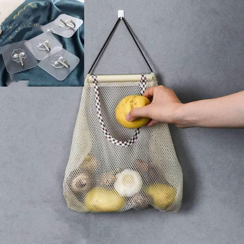 Hangable Vegetable Storage Net Bag Eco Friendly Onion Storage Grocery Store Bag Vegetable Bags Reusable Kitchen Accessories