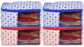 Heart Home Dot Printed Non-Woven Blouse Cover, Cloth Organizer, Wardrobe Organiser With Tranasparent Window- Pack of 4 (Blue & Pink)-46HH0314