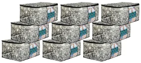 Heart Home Flower Design Non-woven Foldable Underbed/Storage Bag/Wardrobe Organizer With Transparent Window- Pack of 9 (Grey & Cream)-44HH0481