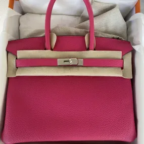 Hermès Birkin 30 Rose Shocking Taurillon Clemence Palladium Hardware PHW