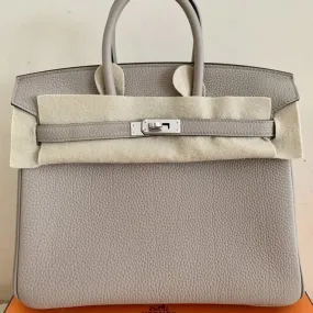 Hermès Birkin Limited Edition 25 Gris Tourterelle/Bleu Ocean Verso Togo Palladium Hardware PHW