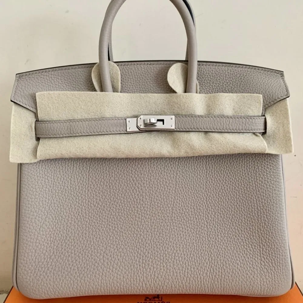 Hermès Birkin Limited Edition 25 Gris Tourterelle/Bleu Ocean Verso Togo Palladium Hardware PHW