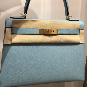 Hermès Kelly 28 Bleu Atoll Sellier Epsom Gold Hardware GHW