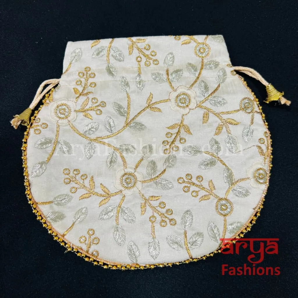 Jaipuri Satin Potli Designer Bag/ Traditional Embroidered Potli / Haldi Mayun Gift