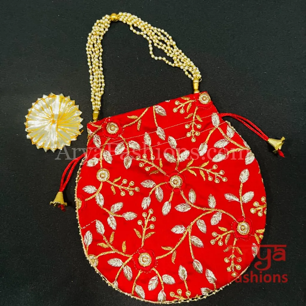 Jaipuri Satin Potli Designer Bag/ Traditional Embroidered Potli / Haldi Mayun Gift