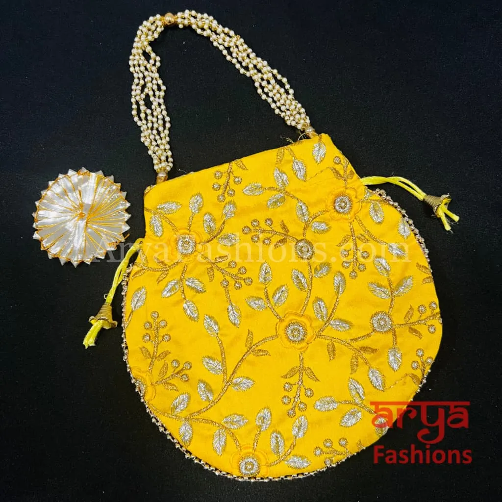 Jaipuri Satin Potli Designer Bag/ Traditional Embroidered Potli / Haldi Mayun Gift