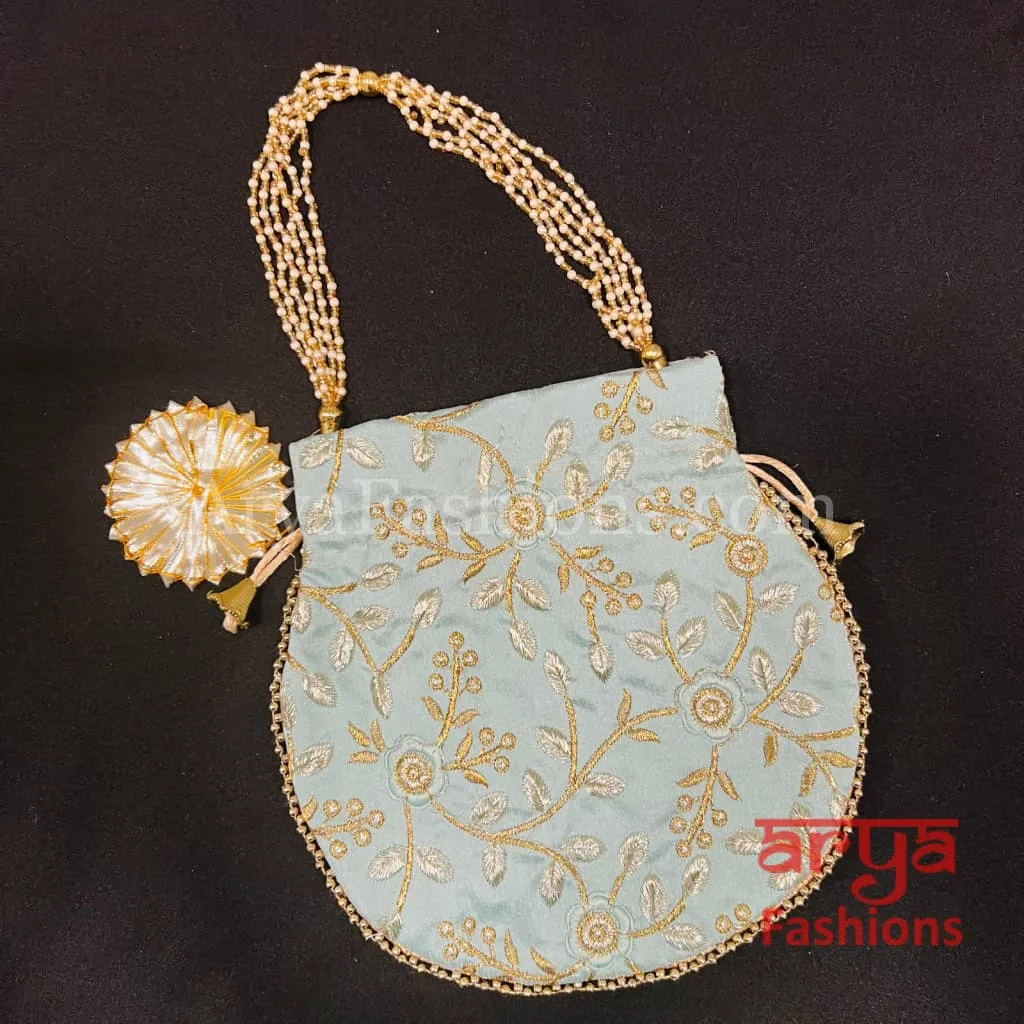 Jaipuri Satin Potli Designer Bag/ Traditional Embroidered Potli / Haldi Mayun Gift