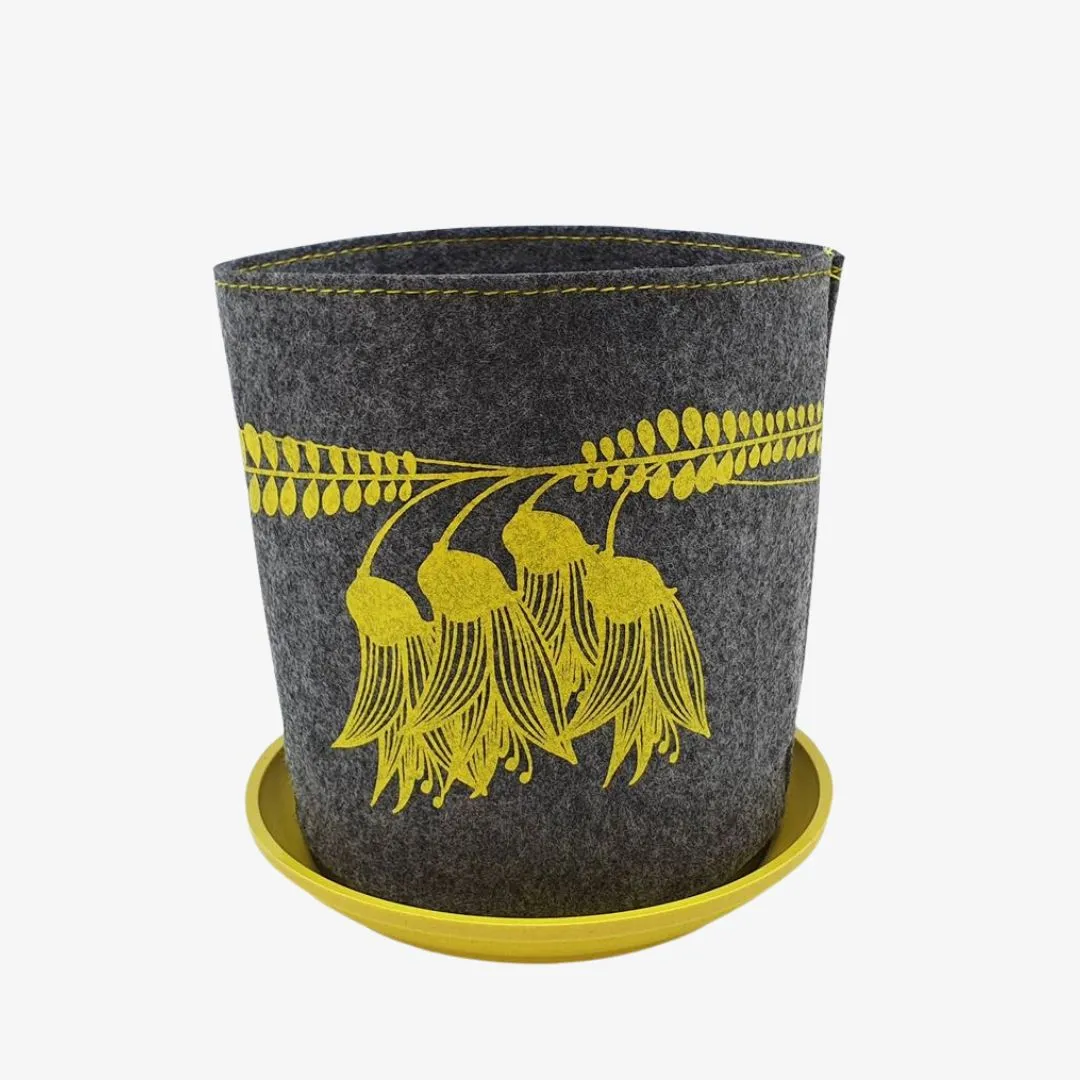 Kowhai Ecofelt Grow Bag Yellow Print on Mid Grey