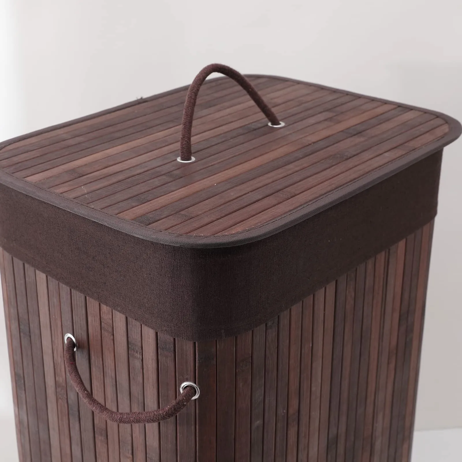 Kuber Industries Bamboo Basket With Lid|Foldable Laundry Basket For Clothes|Durable Rope Handles & Removable Bag|Pack Of 6|Dark Brown