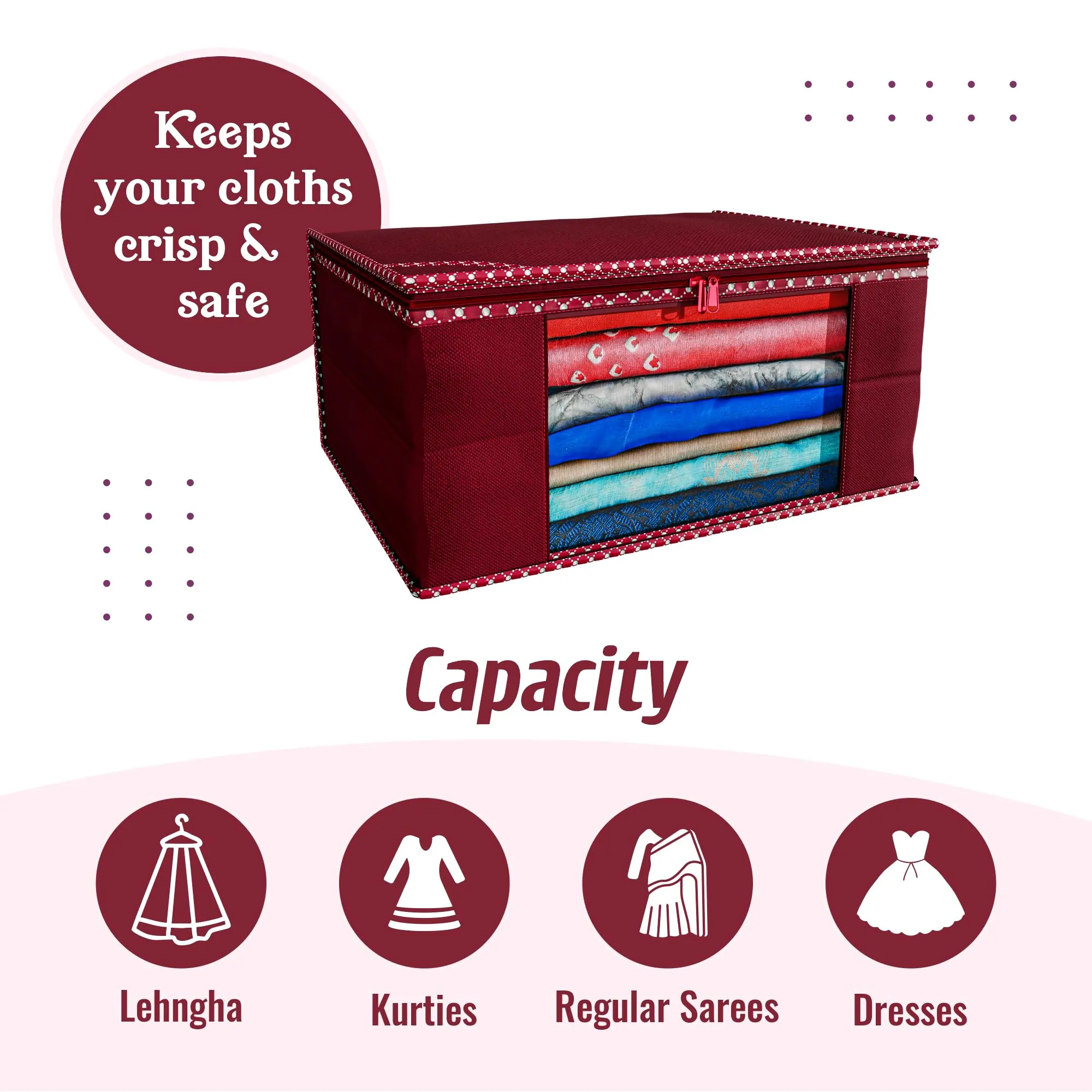 Kuber Industries Clothes Organizer For Wardrobe (Pack of 6) - Storage Organizer For Saree | Shirts | Salwaar Suit and Lehenga - Dress Organizer For Wardrobe - Saree Covers With Zip (Maroon)