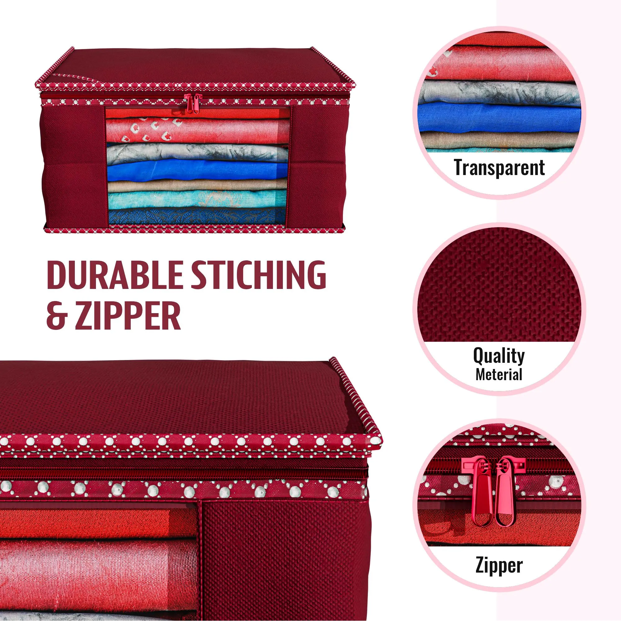 Kuber Industries Clothes Organizer For Wardrobe (Pack of 6) - Storage Organizer For Saree | Shirts | Salwaar Suit and Lehenga - Dress Organizer For Wardrobe - Saree Covers With Zip (Maroon)