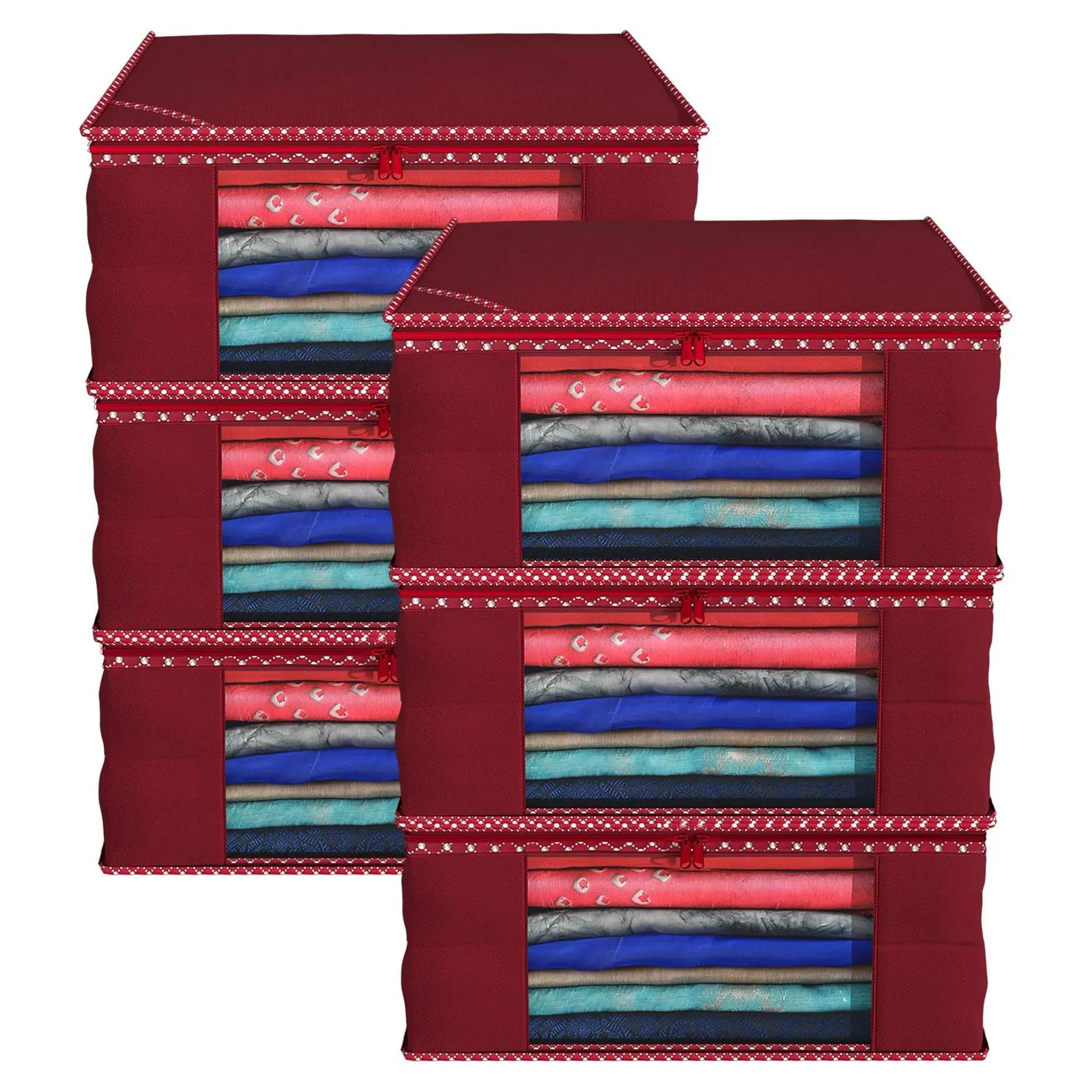 Kuber Industries Clothes Organizer For Wardrobe (Pack of 6) - Storage Organizer For Saree | Shirts | Salwaar Suit and Lehenga - Dress Organizer For Wardrobe - Saree Covers With Zip (Maroon)