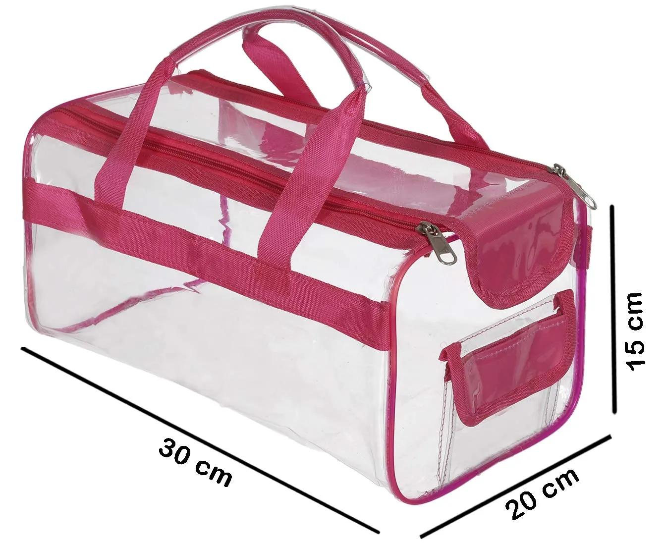 Kuber Industries Large Size 2 Crystal Clear Plastic Cosmetic Bags Travel PVC Vinyl Toiletry Bag, Zipper Large Transparent Waterproof Make-Up Case Organizer Bag (Pink & Red)