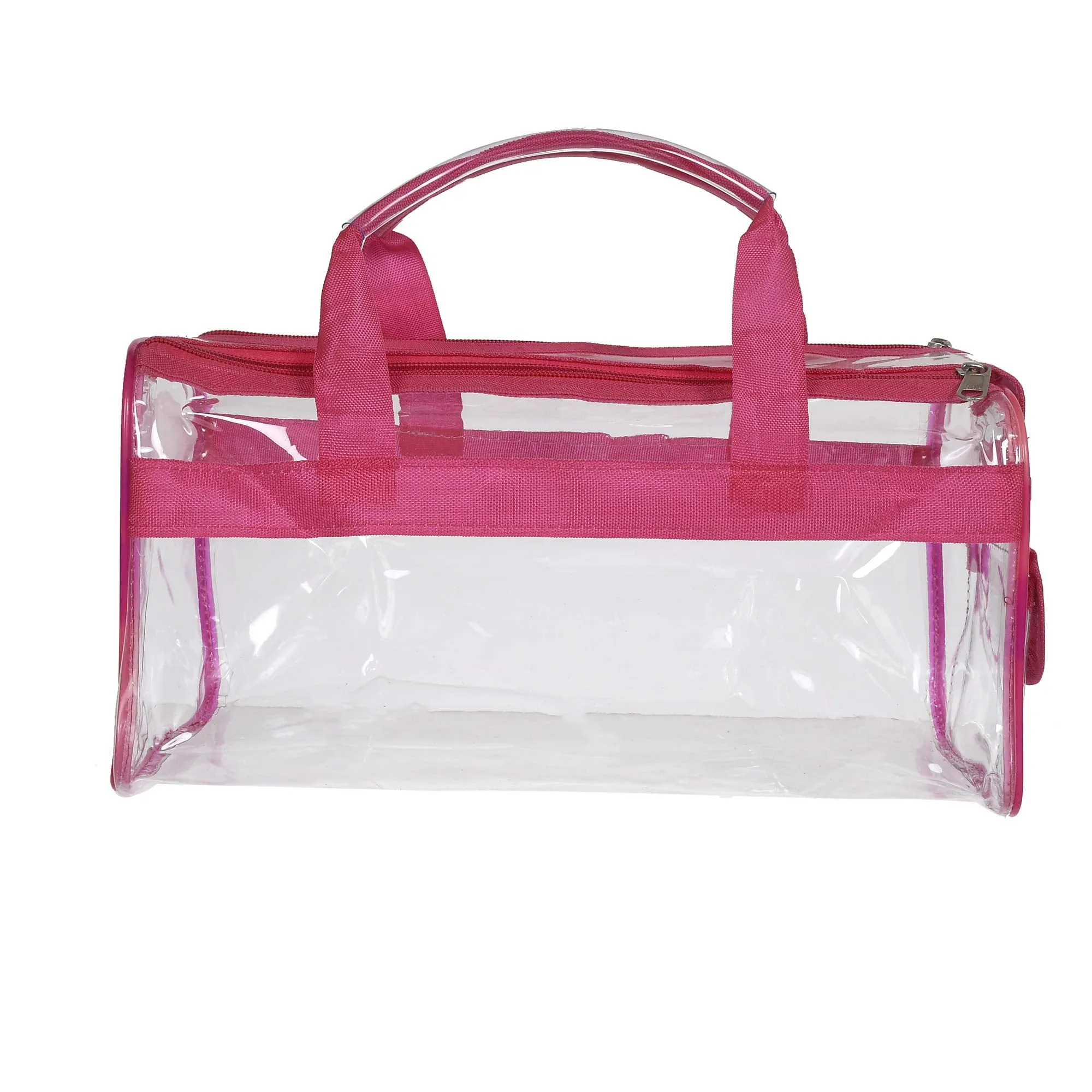 Kuber Industries Large Size 2 Crystal Clear Plastic Cosmetic Bags Travel PVC Vinyl Toiletry Bag, Zipper Large Transparent Waterproof Make-Up Case Organizer Bag (Pink & Red)