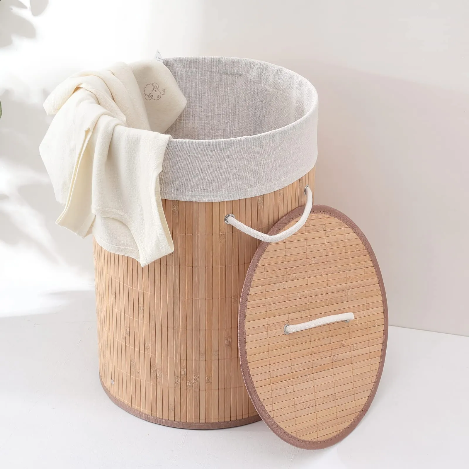 Kuber Industries Laundry Basket | Bamboo Laundry Basket With Lid | Cloth Hamper Basket for Bathroom | Laundry Basket for Toys | Storage Basket | Pack of 6 | Natural