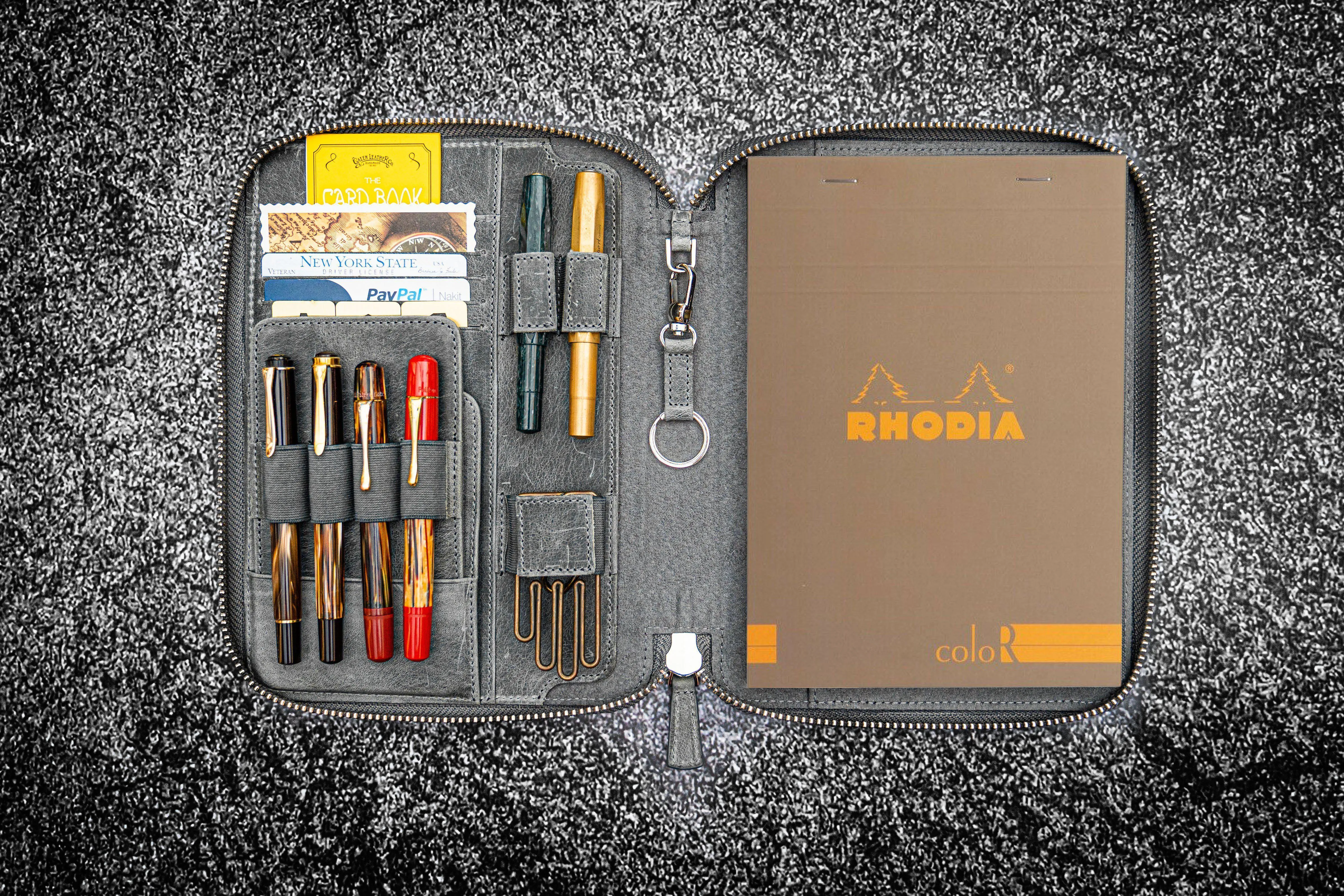 Leather Zippered Rhodia A5 Notebook & iPad Mini Folio - Crazy Horse Smoky