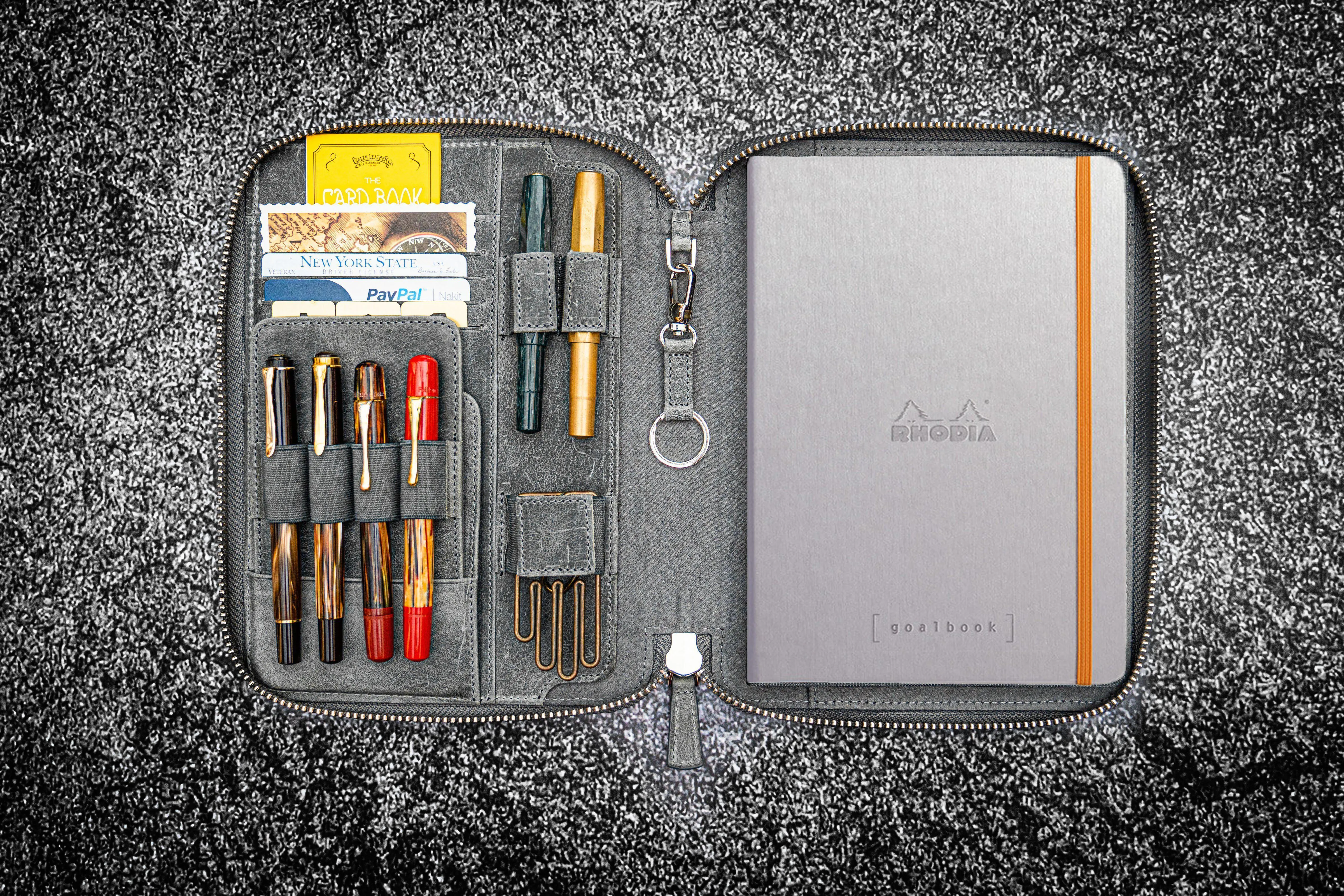 Leather Zippered Rhodia A5 Notebook & iPad Mini Folio - Crazy Horse Smoky