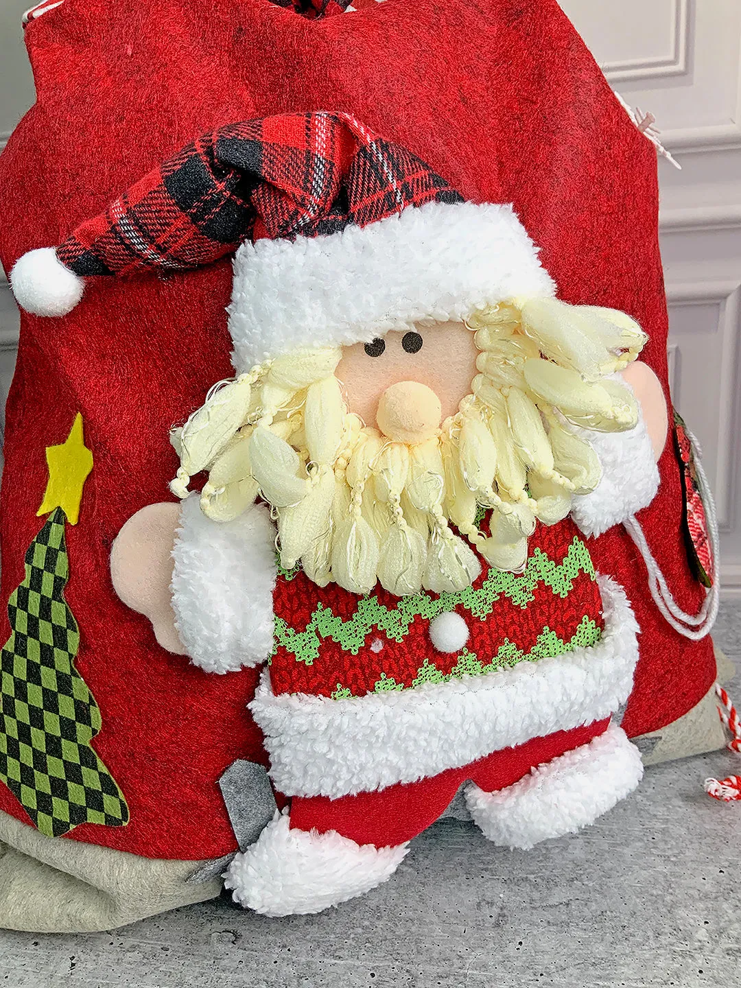 Little Surprise Box Santa Checks Christmas Sack for Christmas Gifts and Home Décor