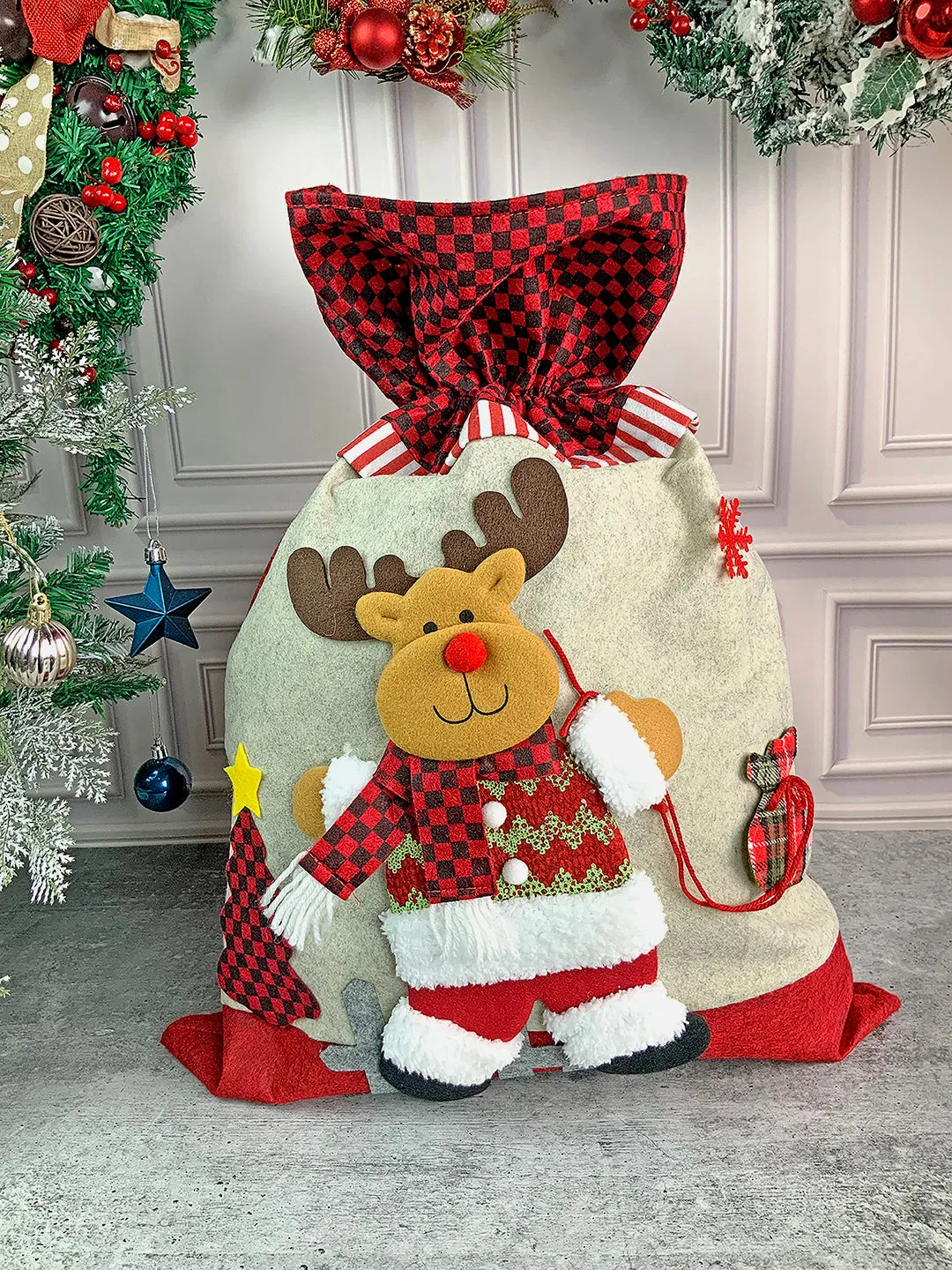 Little Surprise Box Santa Checks Christmas Sack for Christmas Gifts and Home Décor