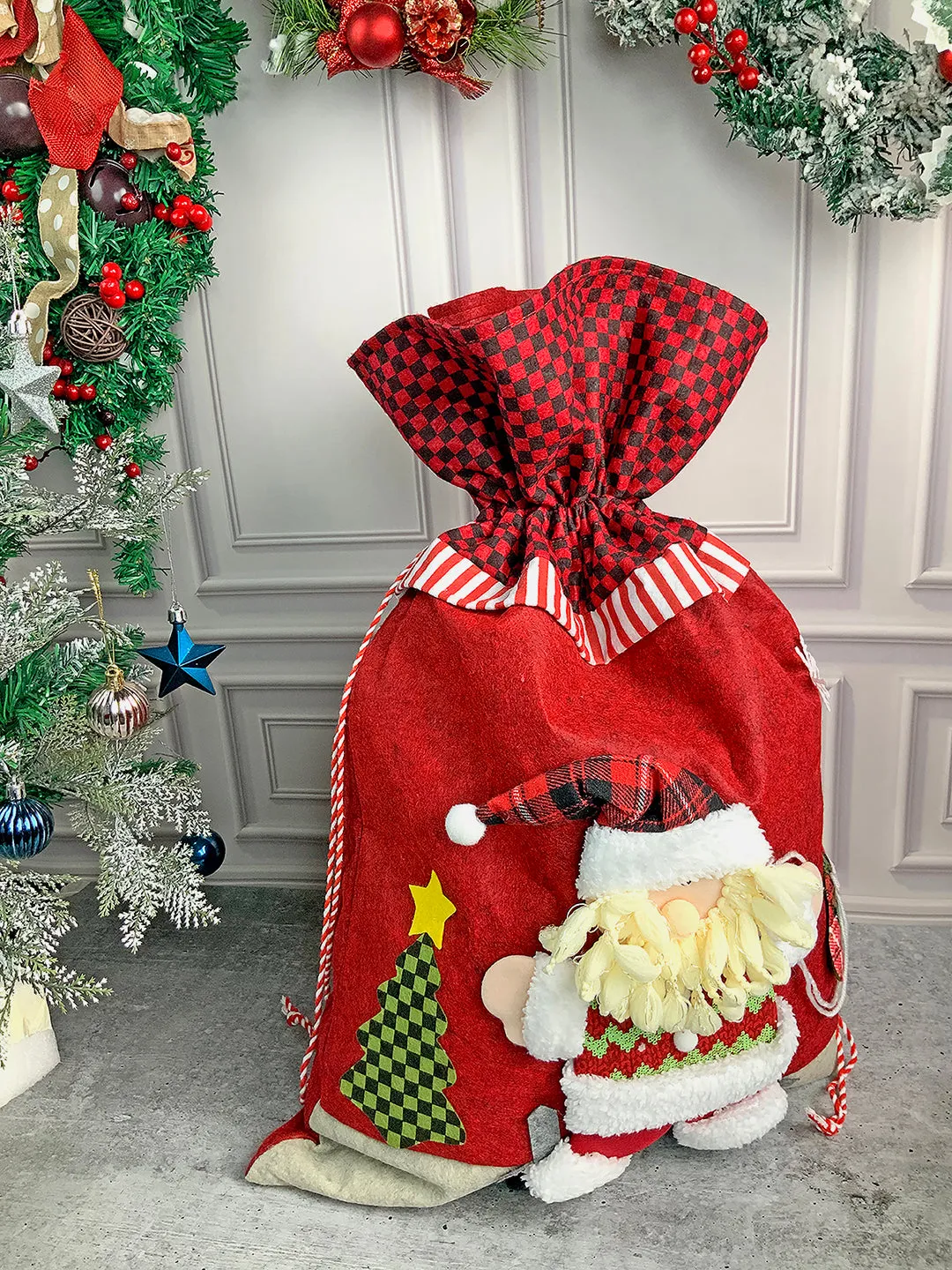 Little Surprise Box Santa Checks Christmas Sack for Christmas Gifts and Home Décor