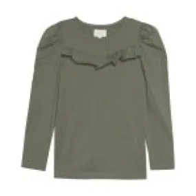 Long Sleeve Ruffle Tee - Olive