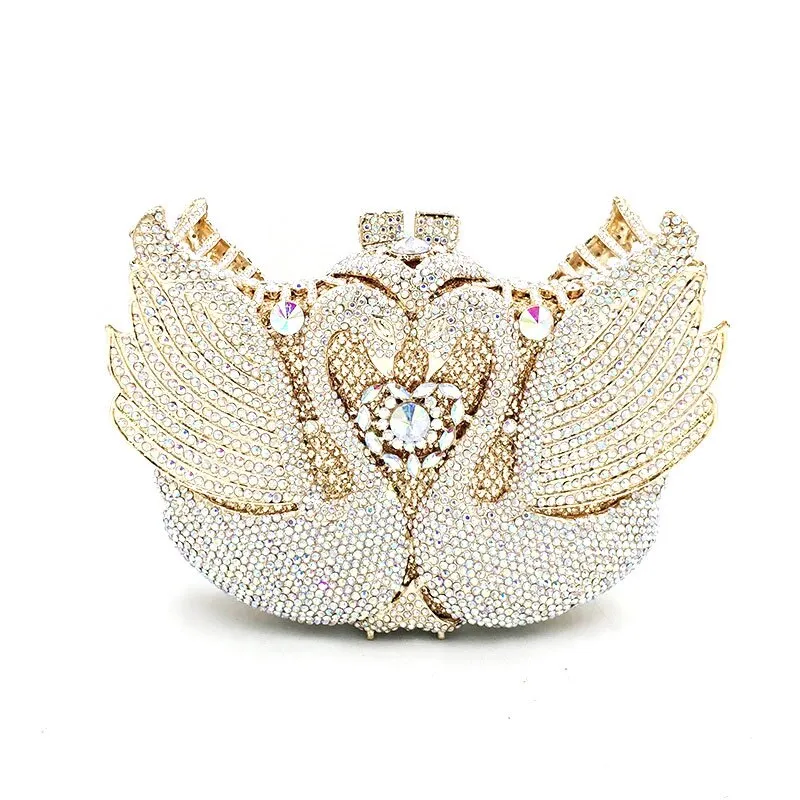 Luxury Diamond Crystal Clutch Bridal Wedding Party Mini Swan Purse